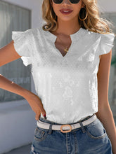 Camisa de satén con cuello en V y mangas con volantes